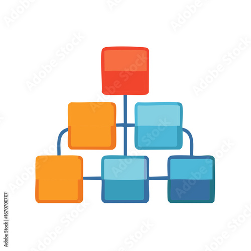 Colorful Organization Chart Representing Hierarchy and Connections among Square Boxes