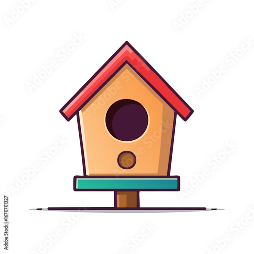 Colorful Birdhouse with Round Opening and Red Roof for Small Birds or Pet Illustration design for digital use