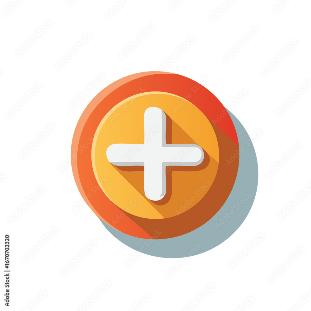 Fototapeta premium Illustration of a plus symbol within a circle, with long shadow and gradient colors