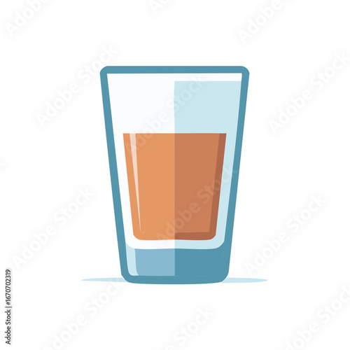 Graphic illustration of a short glass containing an amber liquid beverage in a blue rimmed glass