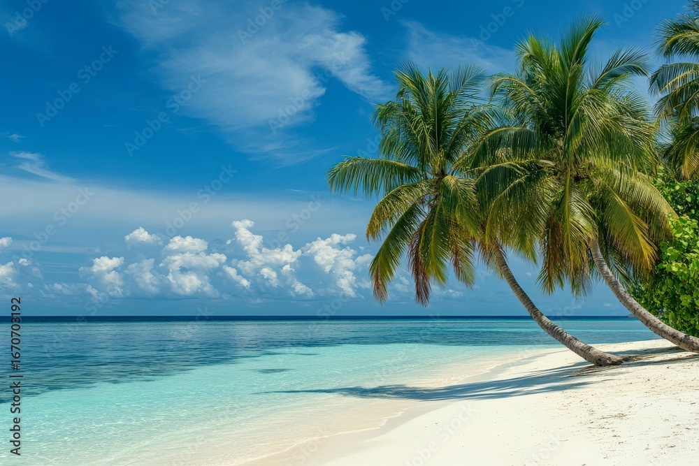 Fototapeta premium Beautiful beach with palm trees and a clear blue sky