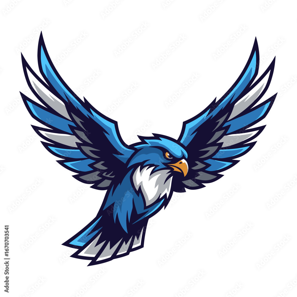Obraz premium Soaring Falcon Icon: A dynamic illustration of a falcon in mid-flight, its wings outstretched, depicting agility, freedom, and power. 