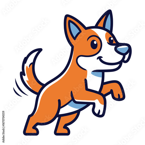 Joyful Pup in Play: A cheerful pup leaps with boundless energy, its expressive eyes and wagging tail embody pure happiness and playful zest.