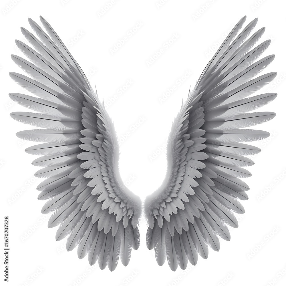 Fototapeta premium Majestic feathered wings displayed with intricate detail against a clean white backdrop