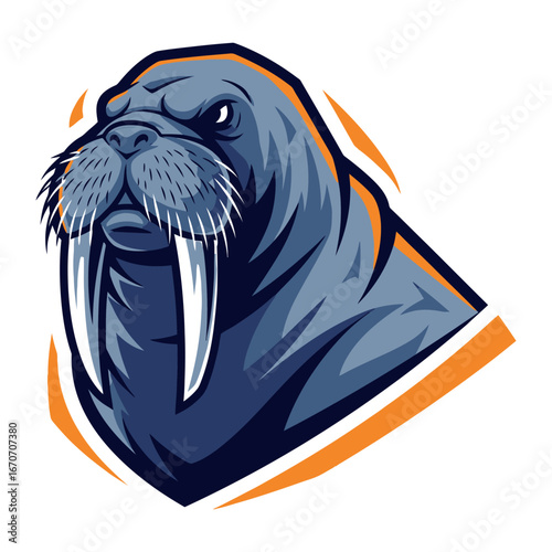 Arctic Guardian: A formidable walrus illustration, showcasing its impressive tusks and robust form, symbolizing the strength and resilience of this arctic marine mammal. 