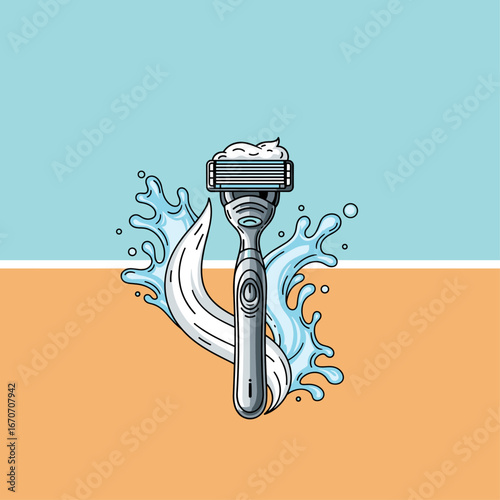 Shaving razor with foam icon logo flat vector design