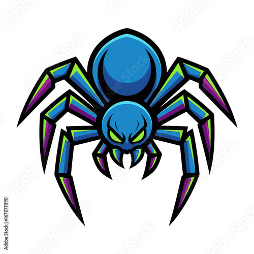Venomous Crawler: A vibrant spider illustration with piercing green eyes and intimidating fangs, representing the essence of arachnid danger and intrigue. 