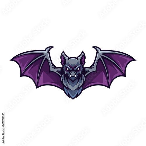 Vampire Bat Emblem: A fierce, stylized illustration of a vampire bat with menacing eyes and spread wings, perfect for representing darkness and nocturnal themes.