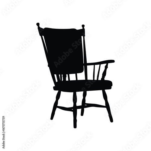 Vector illustration of Classic wooden armchair silhouette isolated on white background