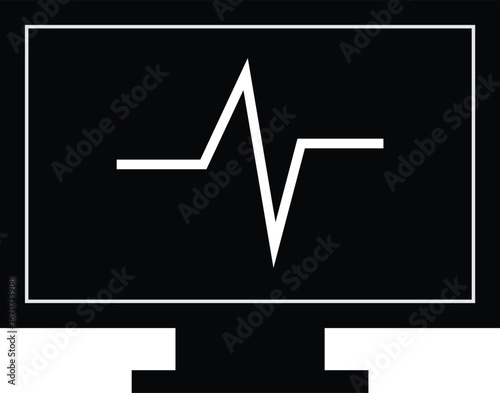 Flat Vector Icon of Computer Monitor with Heartbeat Line for Healthcare and Medical Technology