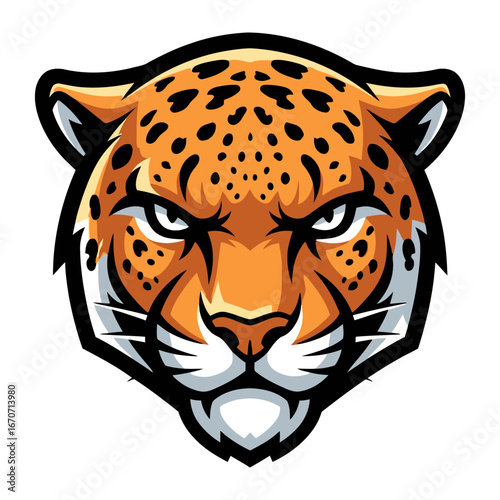 Jaguar Portrait: A majestic jaguar head is depicted with fierce eyes and a powerful expression, perfect for wildlife and conservation projects. 