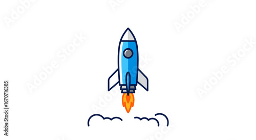 Blue rocket ship launch illustration startup concept vector graphic design technology space exploration journey on transparent background