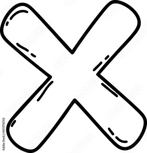 Hand drawn cross mark doodle icon. Sketch outline reject, error, cancel symbol.