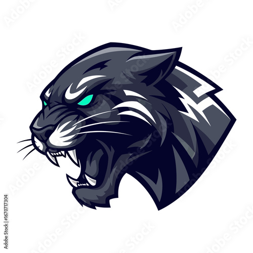 Black Panther: A fierce illustration of a panther's head with a menacing glare and bared fangs, showcasing its power and predatory instincts.
