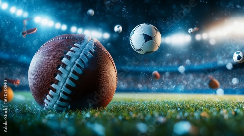 Dramatic sports quiz challenge stadium arena interactive content dynamic environment engaging viewpoint exciting sports equipment concept