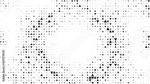 Monochrome triangle halftone background with radial frame and geometric mosaic triangles forming a soft gradient center space ideal for clean banners posters web headers