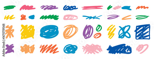 Abstract scribbles and expressive strokes set, hand drawn