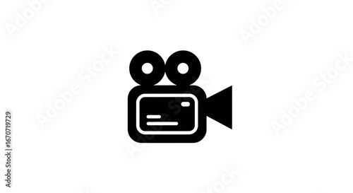 Vintage movie camera icon film production filmmaking cinema equipment video recording symbol graphic design on transparent background