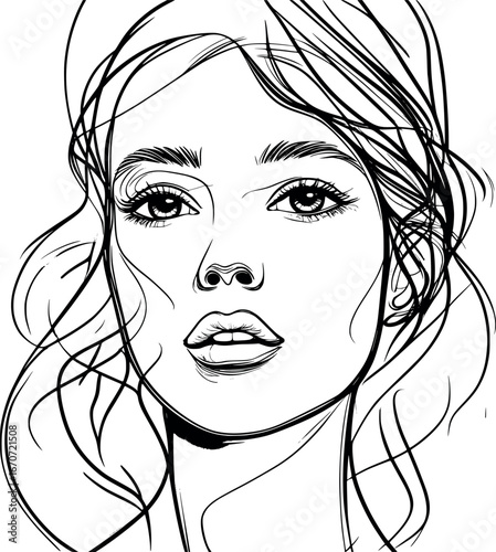 One-line abstract female face outline in minimalist continuous drawing