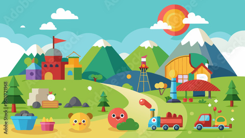 kids toys landscape vector background