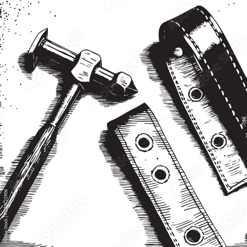 Leather tools engraving. Classic engraving of handmade leathercraft gear.