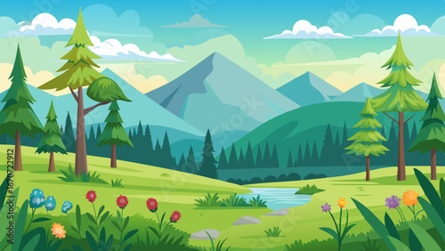 meadow and forest nature landscape vector background