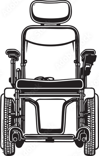 Electric wheelchair outline. Modern assistive device front view in vector style.