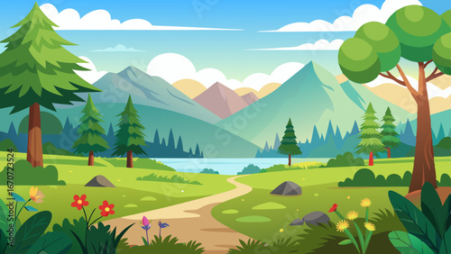 meadow and forest nature landscape vector background