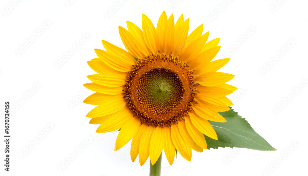 Fototapeta premium A vibrant yellow sunflower in full bloom, isolated on a clean white background, symbolizing summer, growth, and positivity.