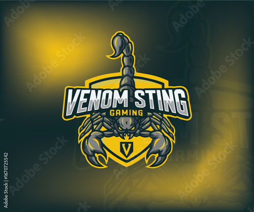 A cool scorpion esports logo with a venomous sting, a dynamic and fierce gaming symbol.