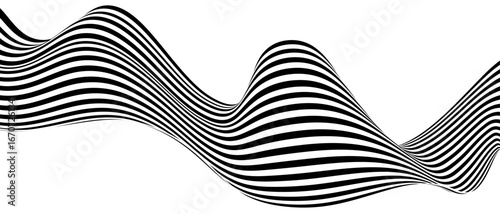 Black on white abstract perspective line wave stripes with 3d dimensional effect isolated on white. abstract wave element for design vector illustration. 
