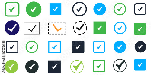 Checkmark vector, checkmark icon set, check mark icons. Checked, approved, approved icon. Check mark vector symbol. Green and black check marks.