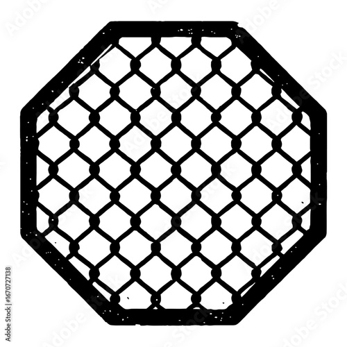 Distressed Octagon with Chainlink Fence Pattern - Urban Grunge Vector Illustration