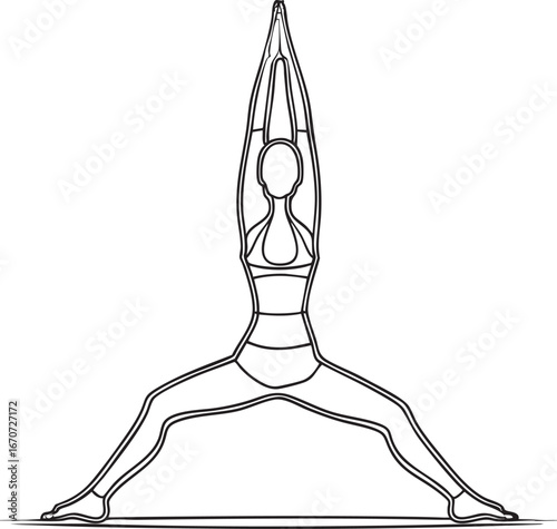Elegant yoga stretch pose outline. Minimalist continuous line drawing for wellness and flexibility concepts.