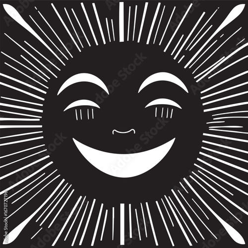 Smiling face outline. Minimal vector of joyful expression with radiating positive lines.