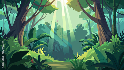 rays of light penetrating through the jungle