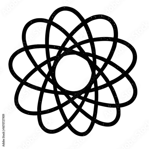 Hand-Drawn Atom Symbol - Abstract Black and White Vector Illustration for Science and Technology Concepts