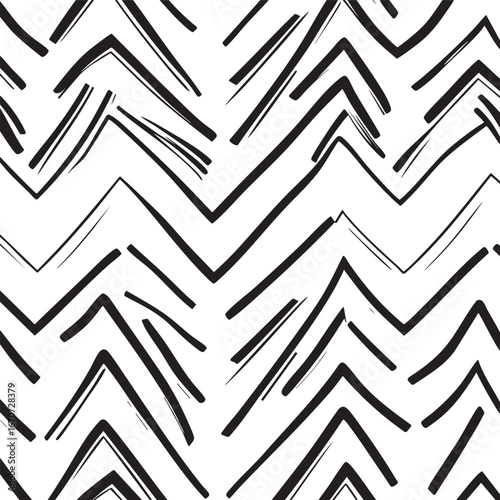 Minimalist zigzag outline seamless pattern. Abstract geometric striped texture with consistent line weight in retro style.