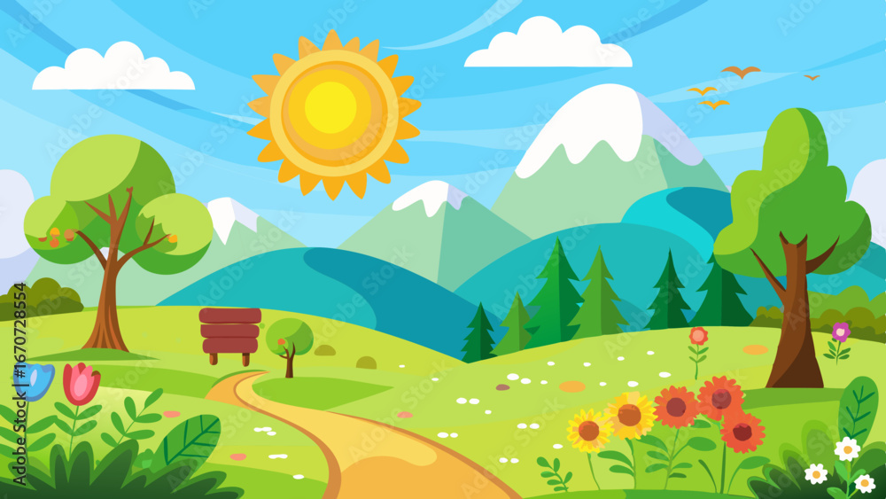 Obraz premium sunny spring andscape vector background