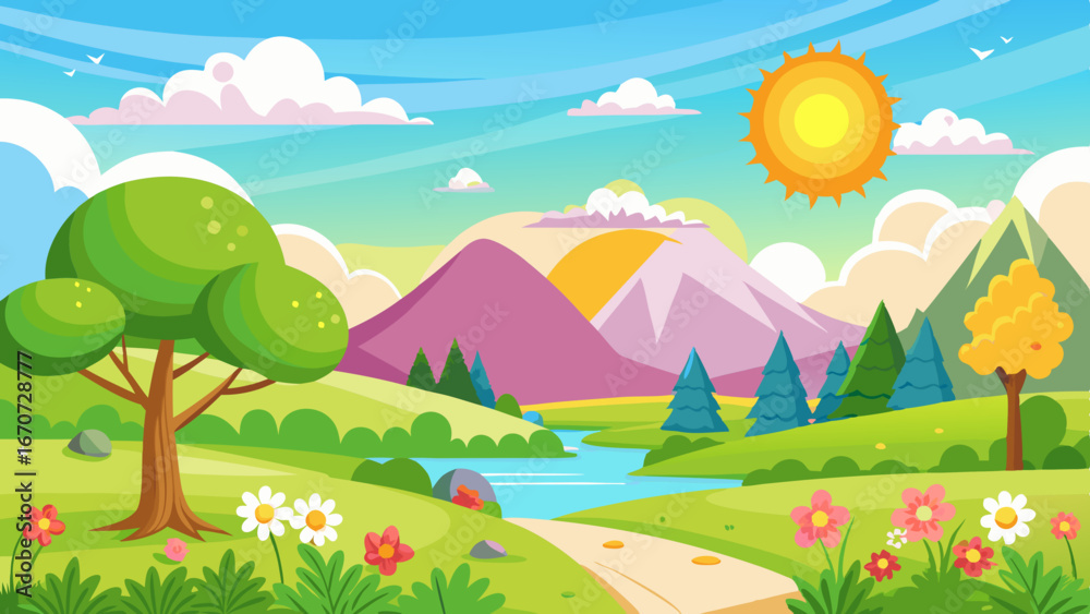 Obraz premium sunny spring andscape vector background