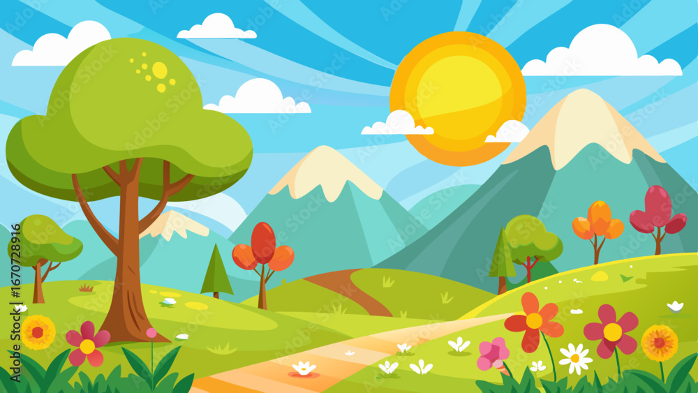 Obraz premium sunny spring andscape vector background