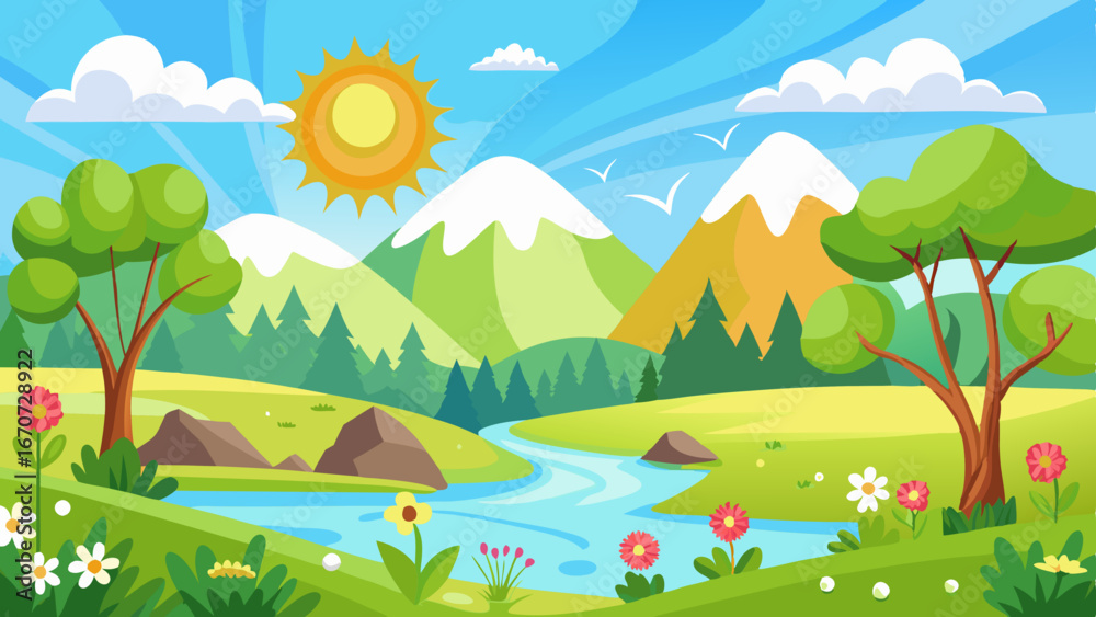 Obraz premium sunny spring andscape vector background