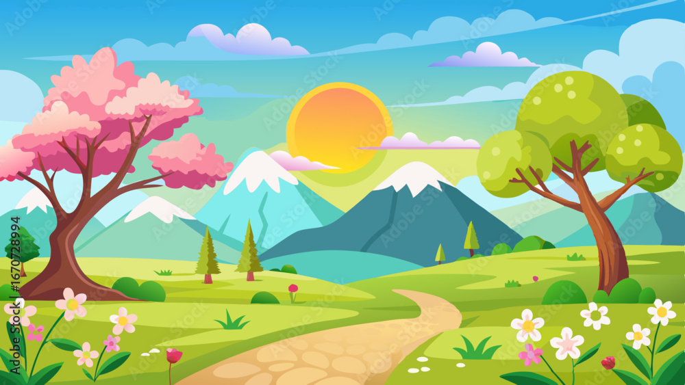 Obraz premium sunny spring andscape vector background