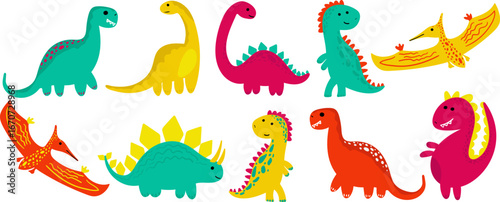 bright colorful dinosaur vector set for children web design party decor cute graphic illustration kids posters invitation cards