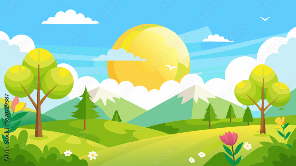 Obraz premium sunny spring landscape vector background