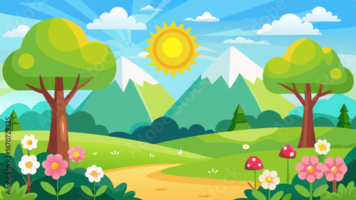 sunny spring landscape vector background