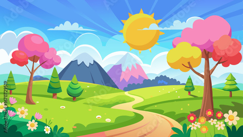 sunny spring landscape vector background