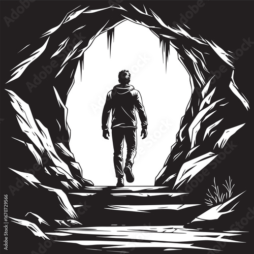 From fear to light outline. Symbolic transition in minimalist black and white vector style.
