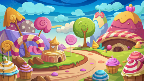 sweet candy land cartoon game background