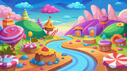 sweet candy land cartoon game background